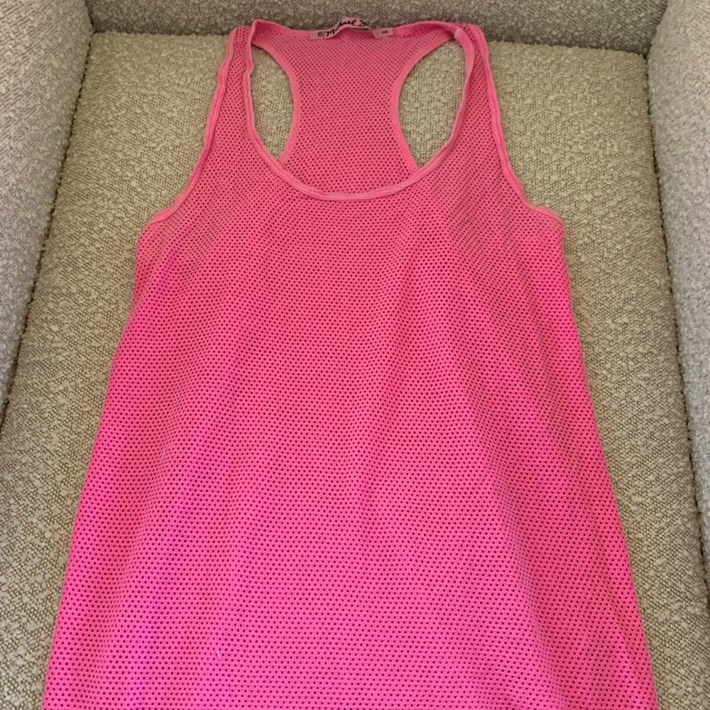Michael stars Mesh hot pink tank top